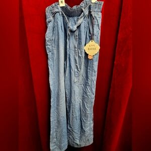 Knox Rose Womens Joggers Tie Waist Pants Chambray Denim Jeans Blue